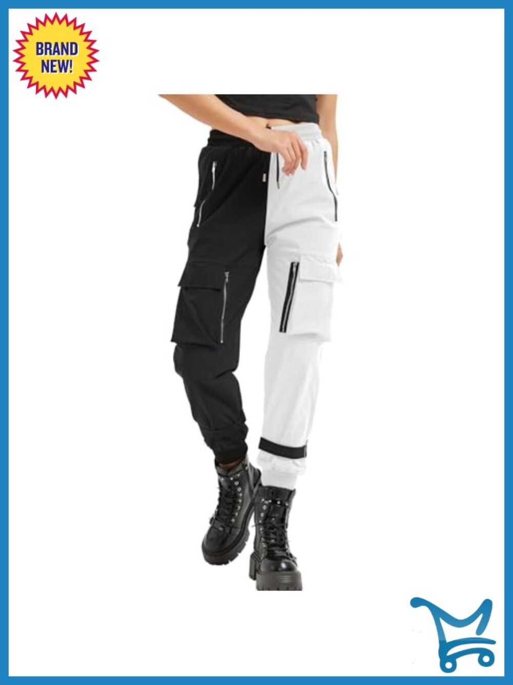 Black Cargo Pants Women Chained Multi-Pocket Punk Goth Pants